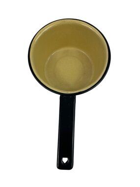 Yellow Enamel Saucepan With Black Handle Vintage Farmhouse Cottage